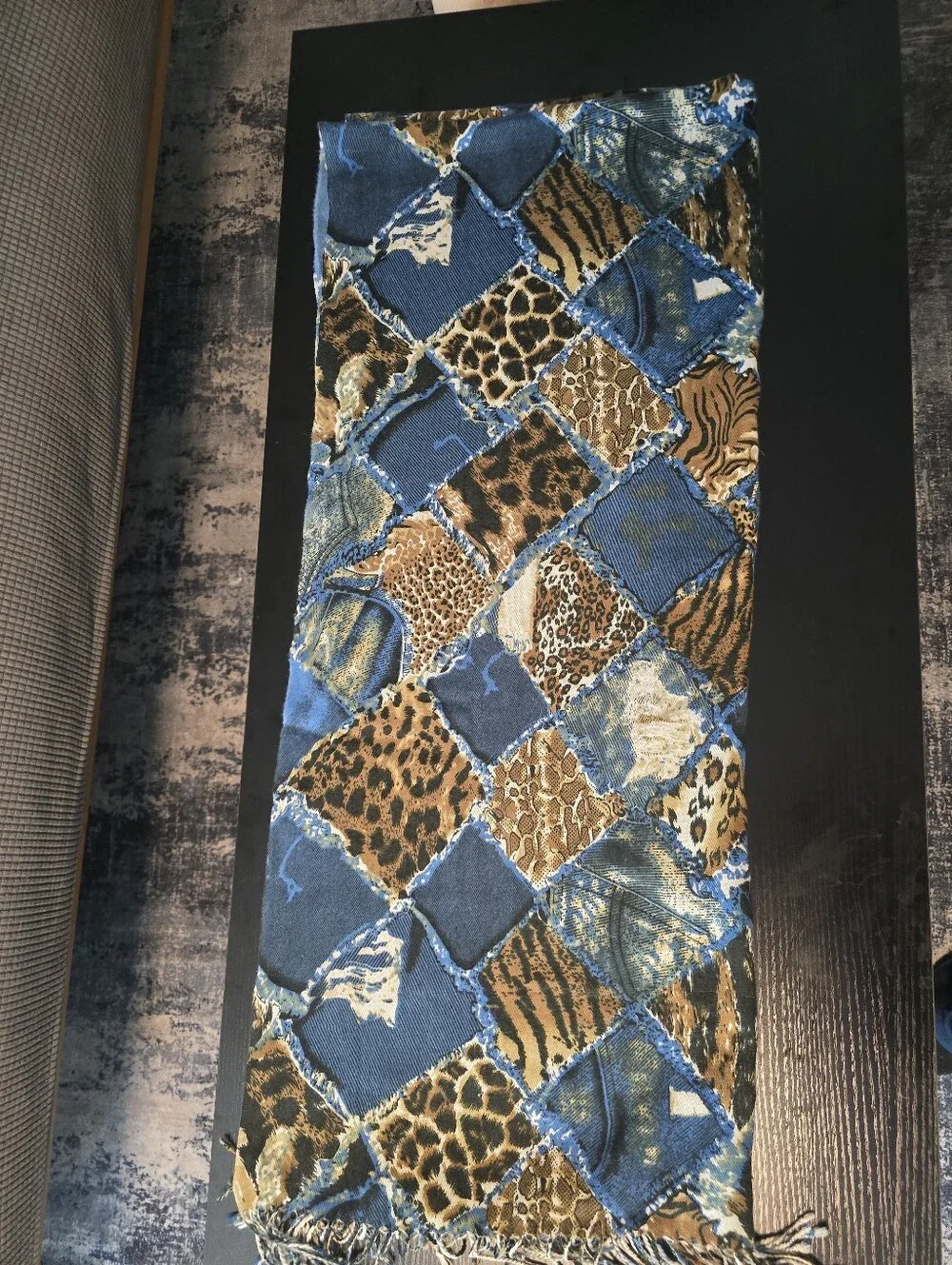 Blue & Brown Patchwork Animal Print Pashmina Scarf